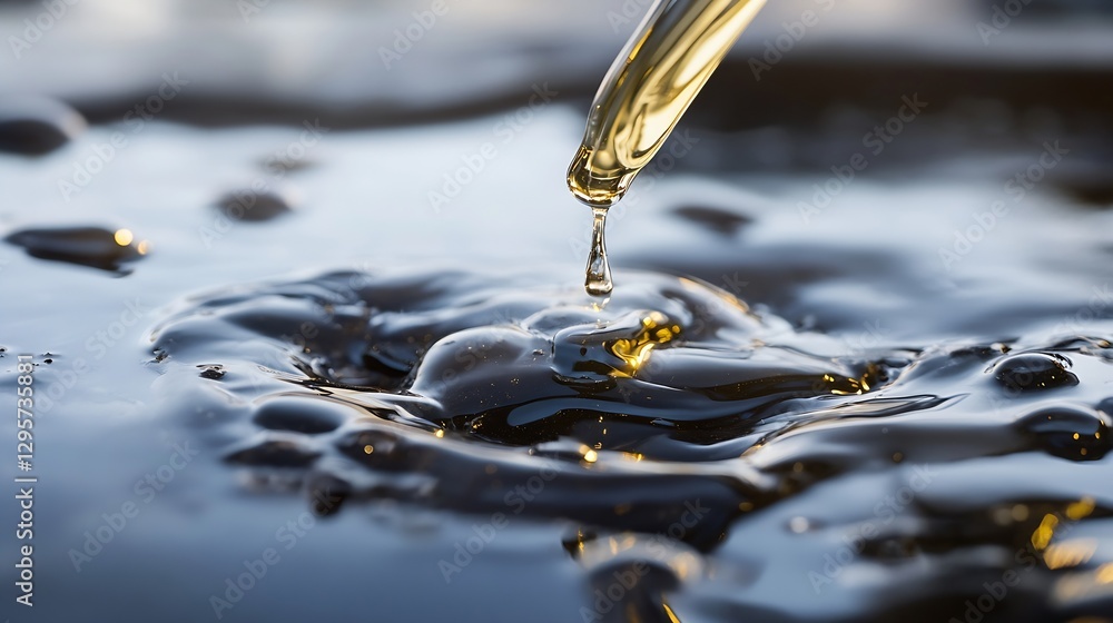 Aufkleber Closeup view of a drop of oil falling into a dark pool of liquid creating ripples in a mesmerizing pattern : Generative AI
