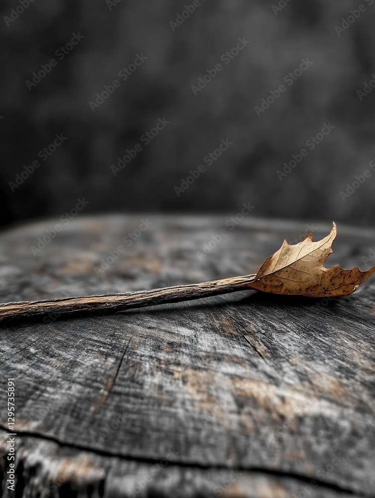 Aufkleber Artistic composition of a dried leaf on a wooden surface creating a warm and rustic vibe : Generative AI