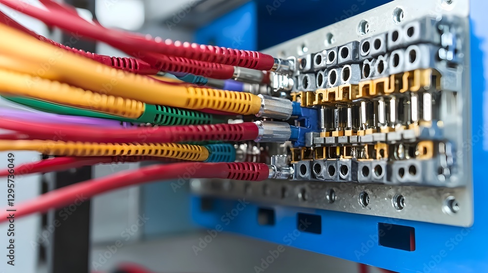 Leinwandbilder Close up shot of inserting wires into a quick connect terminal with a plastic housing for an electrical or electronic device  The image showcases the details of the wiring connection