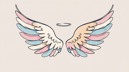 Fototapeta premium Angel wings set, cartoon doodle style. Hand drawn Trendy flat style cartoon isolated icon. Cupid wings. Vector illustration for web graphic design, poster, T shirt print, Valentines Day Greeting Card