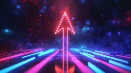 Ascending to New Heights: An abstract arrow shoots upwards with glowing neon light, symbolizing growth, ambition, and progress against a backdrop of vibrant, dynamic energy.