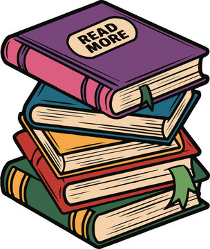 A neatly arranged stack of colorful books rendered in vector format.