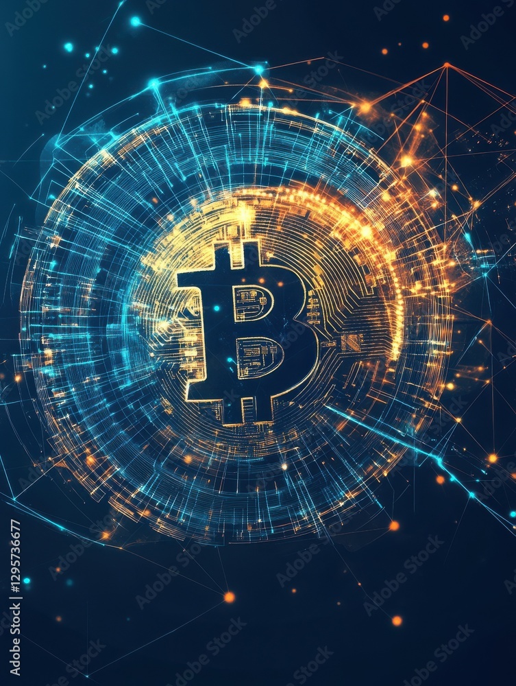 Poster blockchain technology futuristic hud background with world globe and blockchain polygon peer to peer