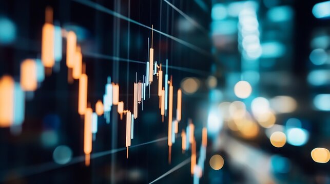 Intricate Graph Displaying Stock Trends with Illuminated Background in a Financial Environment : Generative AI