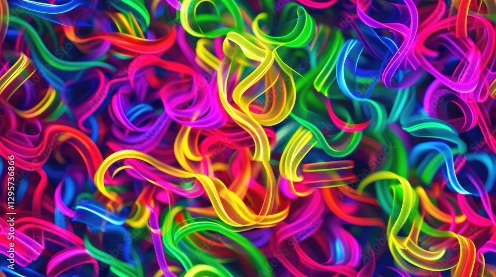 Poster colorful intertwined strands forming a complex pattern. background image of multi colored with neon 