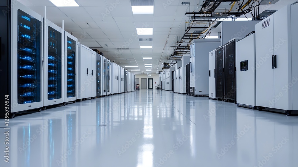 Poster High Tech Data Center Hallway with Server Racks and Modern Equipment for IT Infrastructure : Generative AI