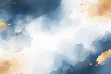 Abstract watercolor background, navy blue and gold splatter design