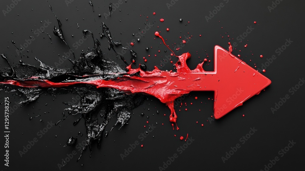 Aufkleber a dynamic red arrow emerging from a splash of black, symbolizing movement and progress.