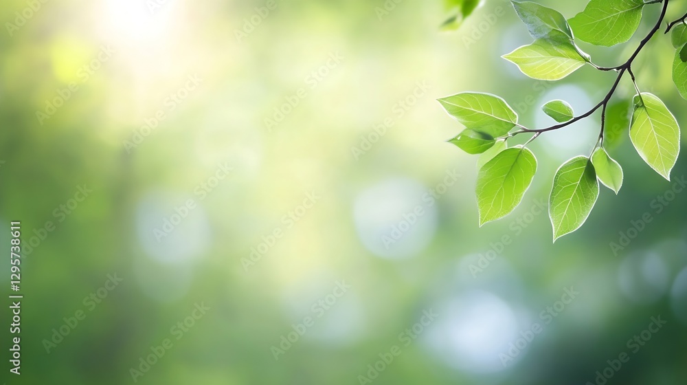Poster delicate green leaves illuminated by soft natural light creating a fresh and vibrant atmosphere : ge