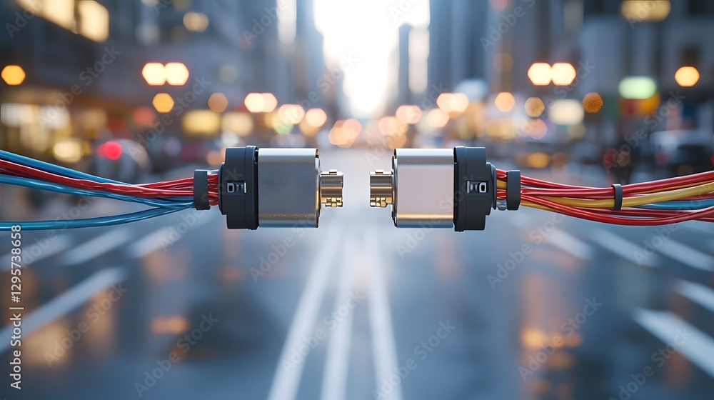 Poster closeup of a t tap connector joining two electrical wires without them the image shows the intricate