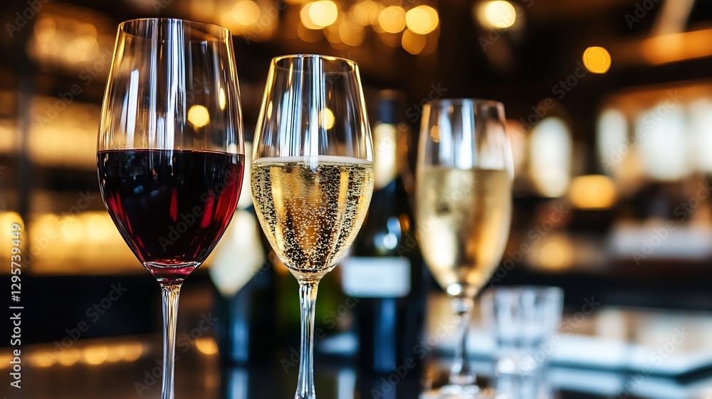 Poster assortment of fine wines and sparkling champagne in elegant glassware : generative ai