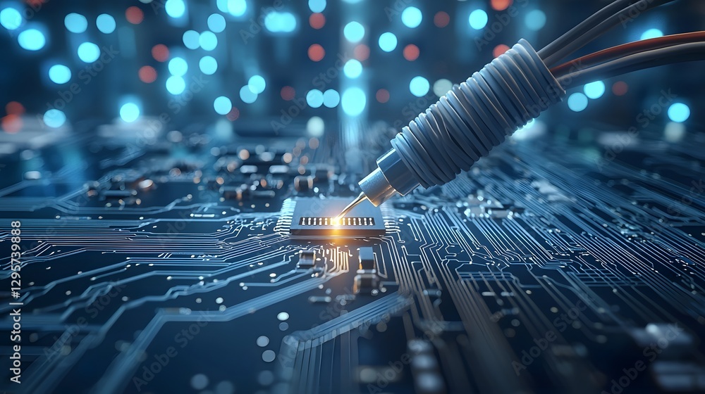 Leinwandbilder closeup view of soldering a power cable to a circuit board in a precision engineering or industrial 