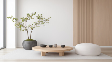 Zen-inspired co-office space with tatami mats, low tables, and traditional Japanese decor