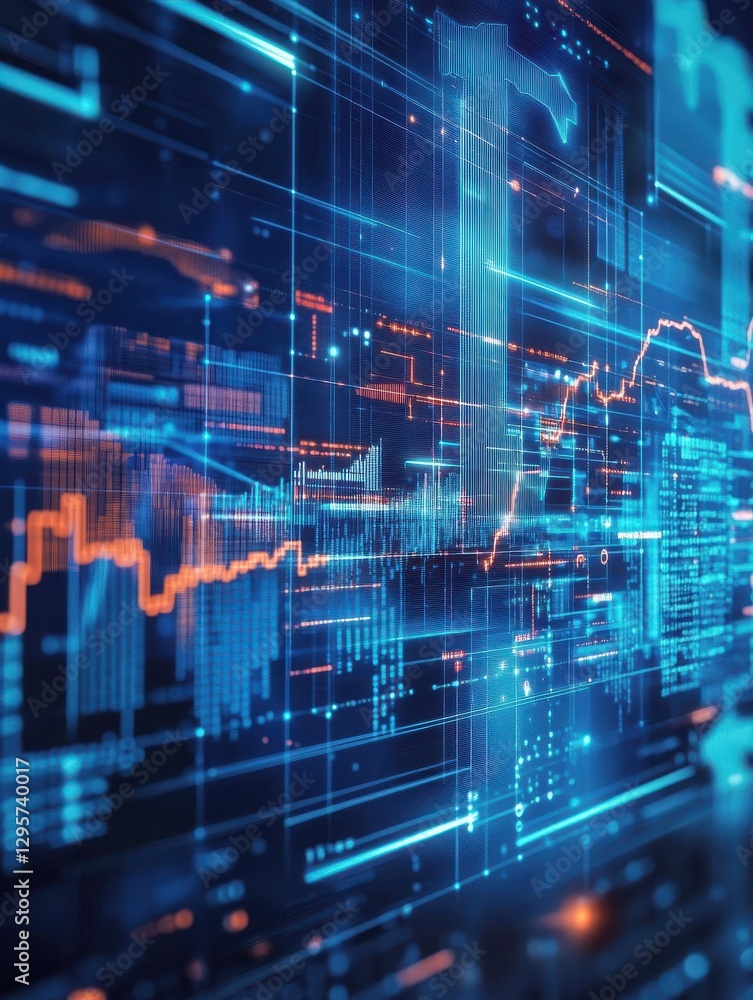 Aufkleber high tech blue background image with graphs and diagrams