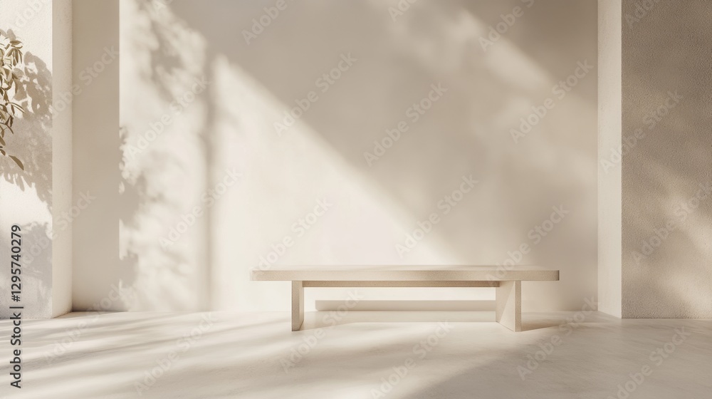 Poster pristine minimalist 3d rendering of a white room with shadows