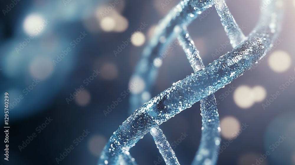Aufkleber Stunning CloseUp of a DNA Double Helix Structure with Sparkling Bokeh Lights in the Background : Generative AI
