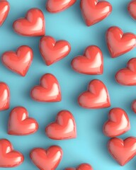 Obraz premium Coral hearts arranged on a light-blue background