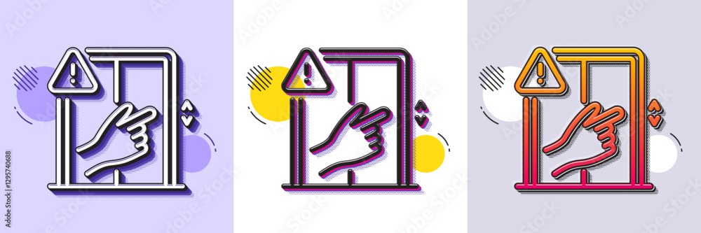 Poster dont touch lift buttons line icon. halftone dotted pattern. gradient icon with grain shadow. hand wa