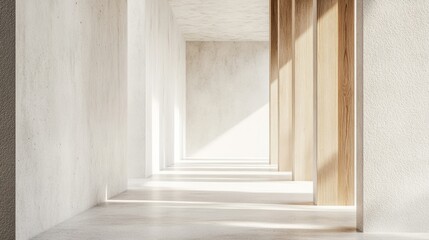 Fototapeta premium Minimalist Interior with Pristine White Concrete and Wooden Accents