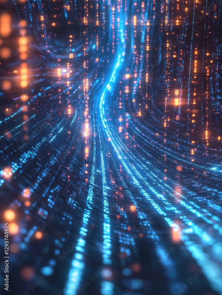 Poster big data transfer concepts in internet. abstract virtual stream. flowing digital code. storage cloud