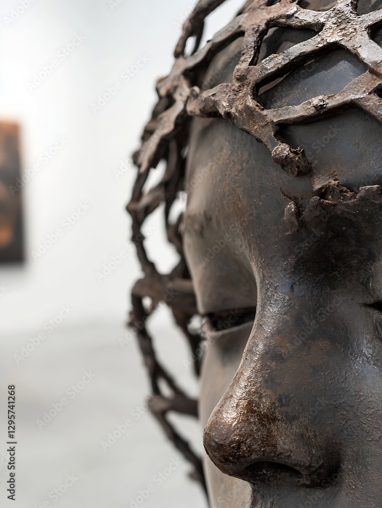 Poster Intricate closeup of a bronze sculpture with a fragmented design showcasing beauty and depth in art : Generative AI