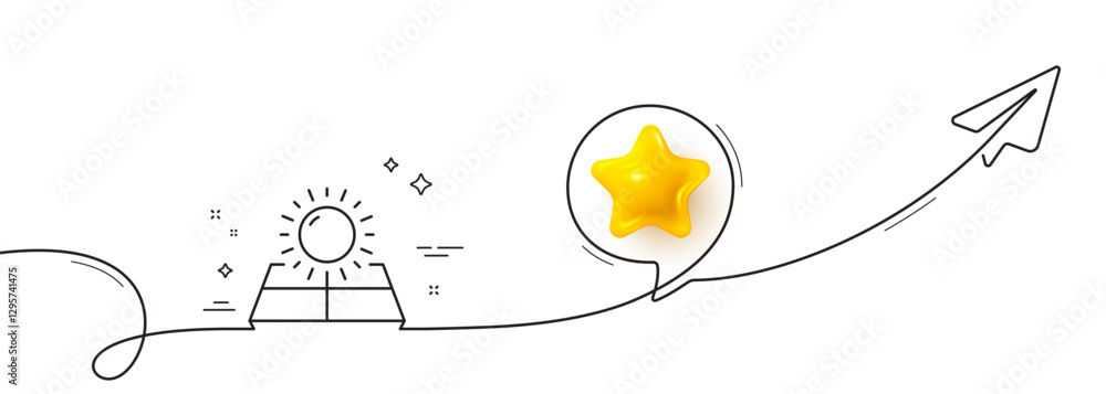 Poster sun energy line icon. continuous line with share plane. solar panels sign. ecology power symbol. 3d 