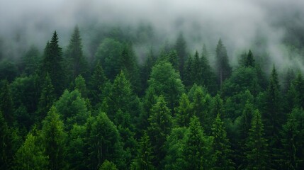 Fototapeta premium Lush Green Forest Surrounded by Mist Creating an Enchanting Natural Landscape : Generative AI