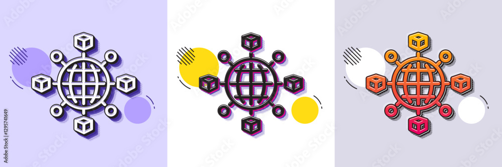 Poster logistics network line icon. halftone dotted pattern. gradient icon with grain shadow. parcel tracki