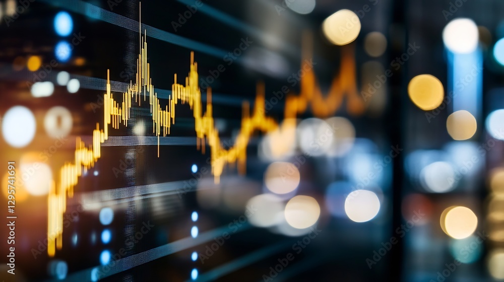 Poster Dynamic stock market graph showing financial trends and fluctuations with vibrant bokeh background effects : Generative AI