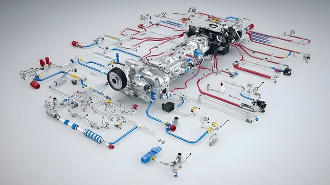 Detailed view of a complex wiring harness with labeled connectors showcasing the organized and systematic assembly process for various electronic or mechanical systems