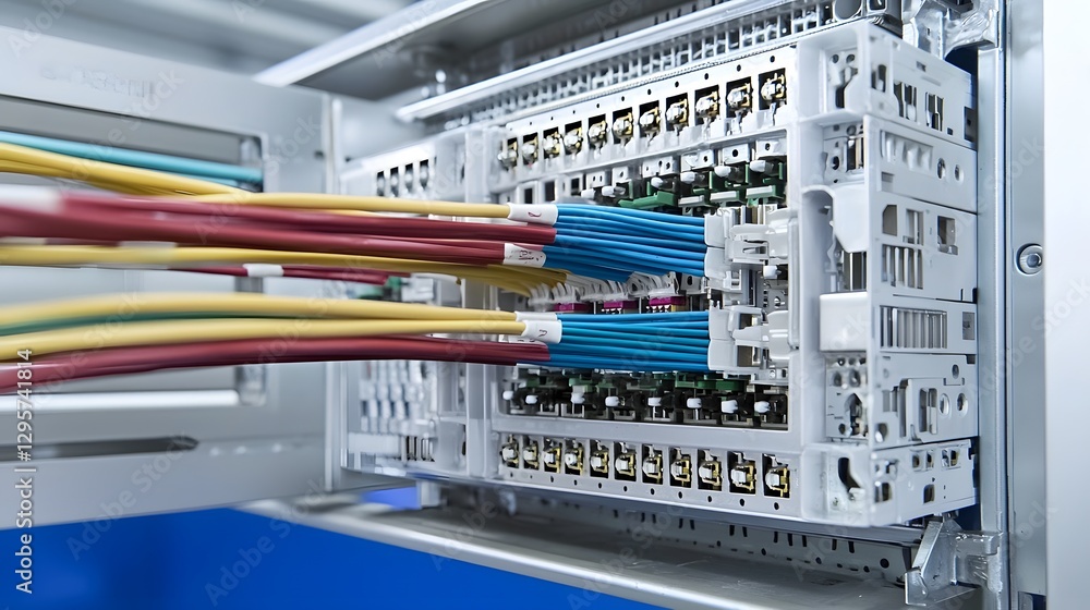 Leinwandbilder Detailed view of inserting wires into a quick connect electrical terminal with a plastic housing showing the process of wiring and connecting components in an industrial or technological setting