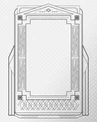 Vintage vertical Art Deco frame on transparent background. Vector illustration