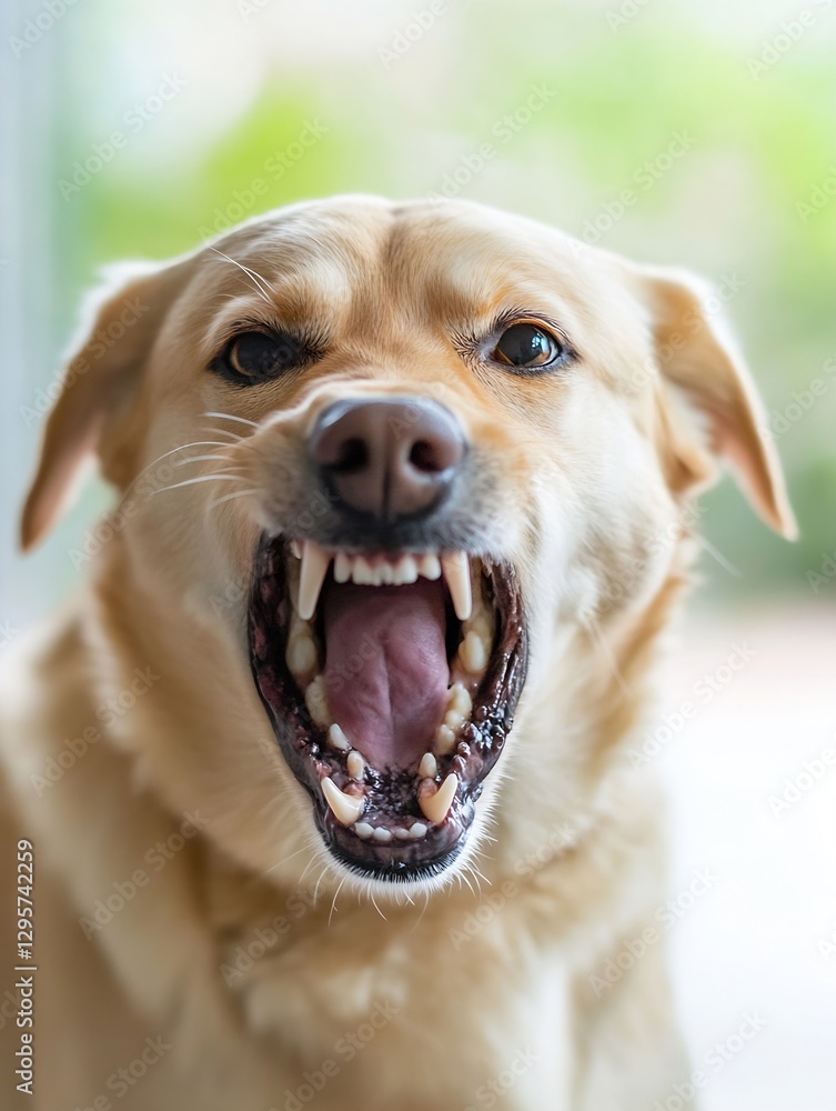 Aufkleber golden labrador dog with open mouth and barking expression capturing the joy of canine playfulness :