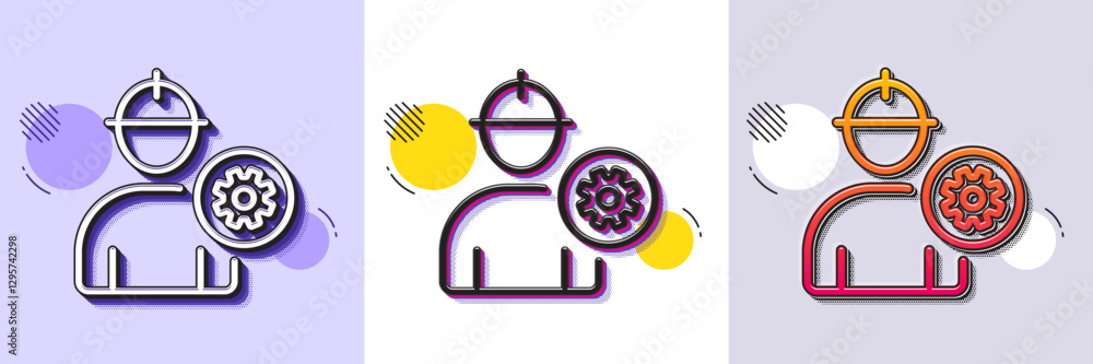 Poster worker line icon. halftone dotted pattern. gradient icon with grain shadow. engineer profile with co