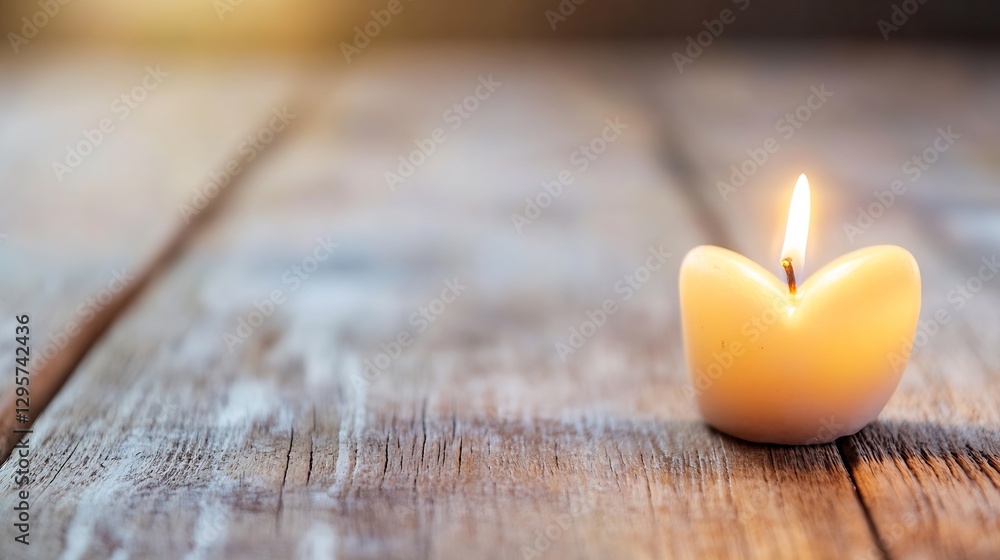 Aufkleber gentle flickering candlelight illuminating rustic wood table creating a warm and cozy atmosphere : g