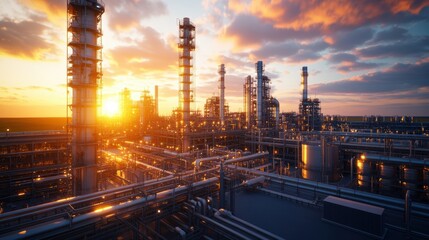 Large industrial refinery with smokestacks and storage tanks under a clear blue sky during daylight