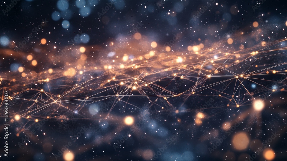 Poster interconnected nodes glowing with digital light in a network design