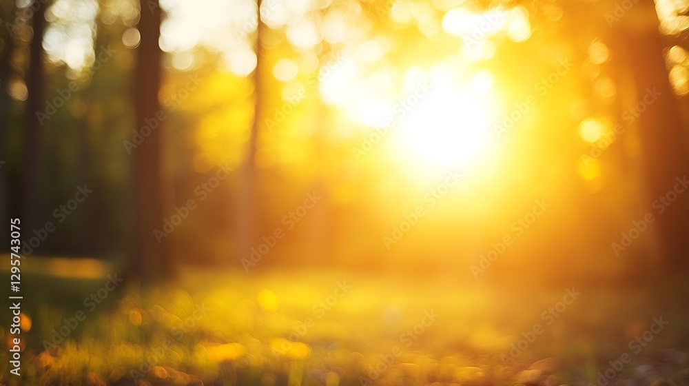 Fototapete Soft Focus on Sunlight Streaming Through Trees in a Tranquil Forest Setting : Generative AI