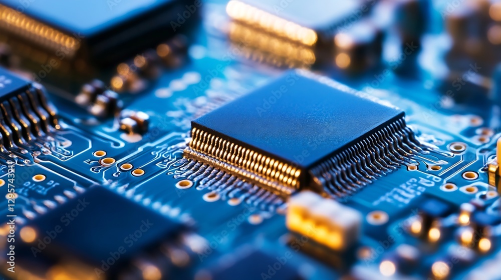 Poster Close Up of Advanced Microchip Circuit Board Technology : Generative AI