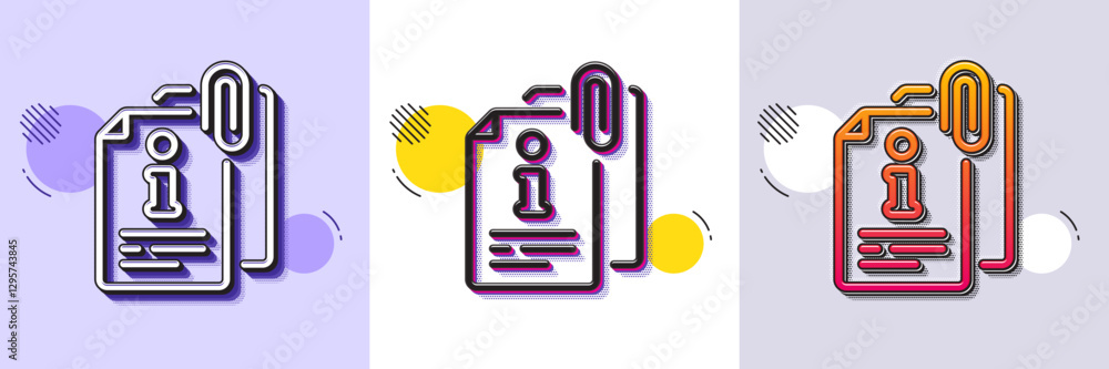 Poster attached info line icon. halftone dotted pattern. gradient icon with grain shadow. information guide