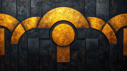 Geometric Gold Accents on Dark Wall