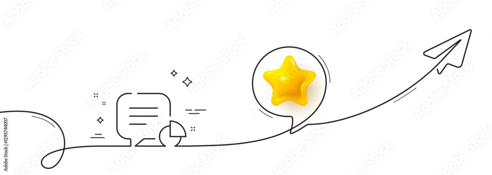 Poster statistic line icon. continuous line with share plane. data pie-chart sign. chat report symbol. 3d s
