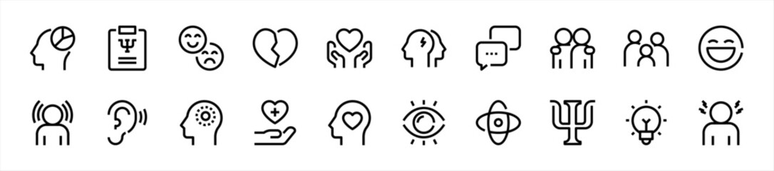 Set of Psychology icons. 20 sets of Psychology icons. Psychology icons. Simple line style Psychology icons	
