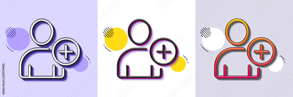 Poster add user line icon. halftone dotted pattern. gradient icon with grain shadow. profile avatar sign. p