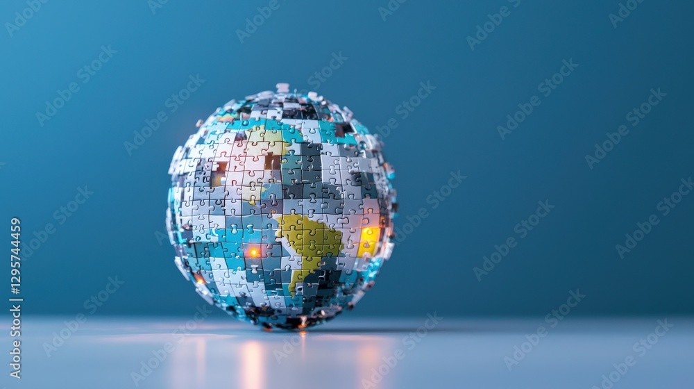 Poster puzzle globe on blue background for abstract concepts