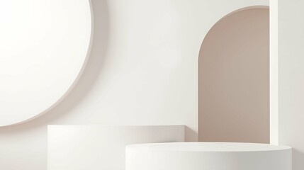 A serene composition of curved and circular forms in soft white tones, showcasing modern minimalist aesthetics.