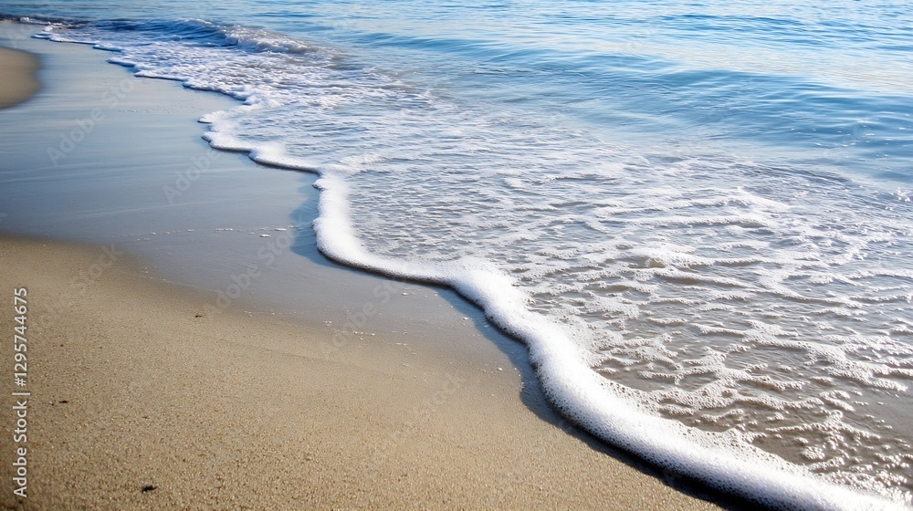 Aufkleber gentle ocean waves lapping on soft sandy shore near a quiet beach : generative ai