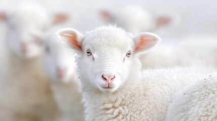 Obraz premium Adorable Close Up of a Cute White Lamb Surrounded by Its Pasture Friends : Generative AI