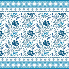 classic blue floral seamless pattern with ornamental border for fabric and wedding decorations
