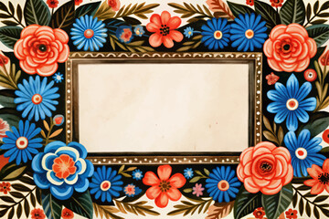 floral empty wedding frame with colorful flowers cartoon illustration